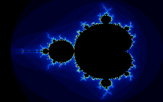 A 320 by 200 Mandelbrot set, rendered pixel by pixel with image.NewRGBA and encoded as PNG
